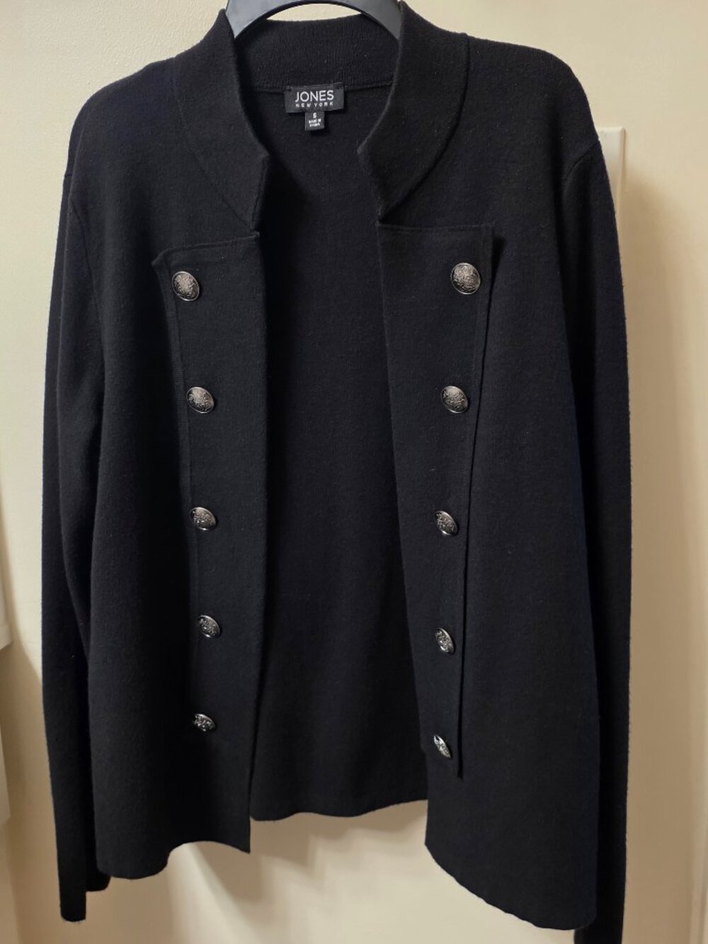Jones New York Signature Military-Inspired Cardigan Jacket Silver Buttons